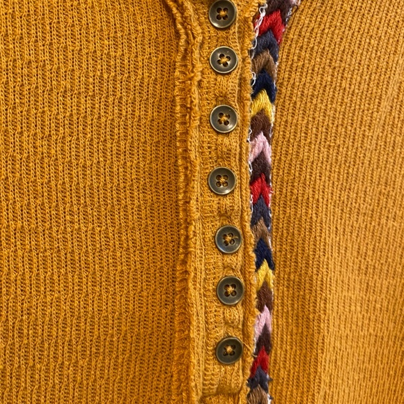 We the Free Mustard Yellow Thermal Waffle Knit with Tribal Colorful Arrows - Picture 10 of 10